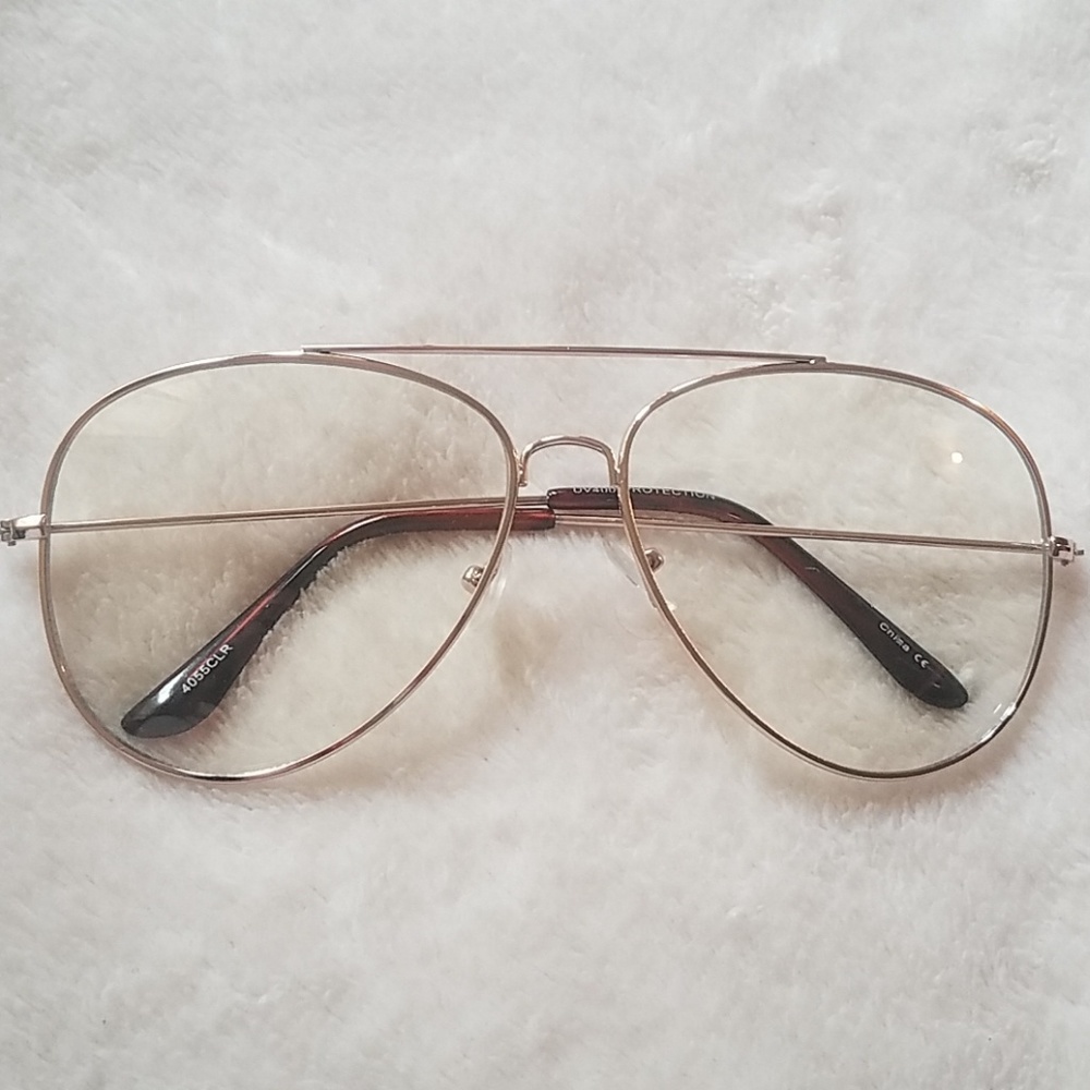 Clear Aviator Glasses, Gold Frame